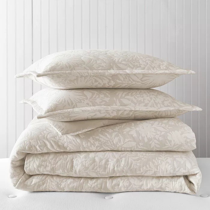 SKY JARDIN SILHOUETTE KING DUVET COVER SET SHAMS 100% COTTON CREAM  BEIGE