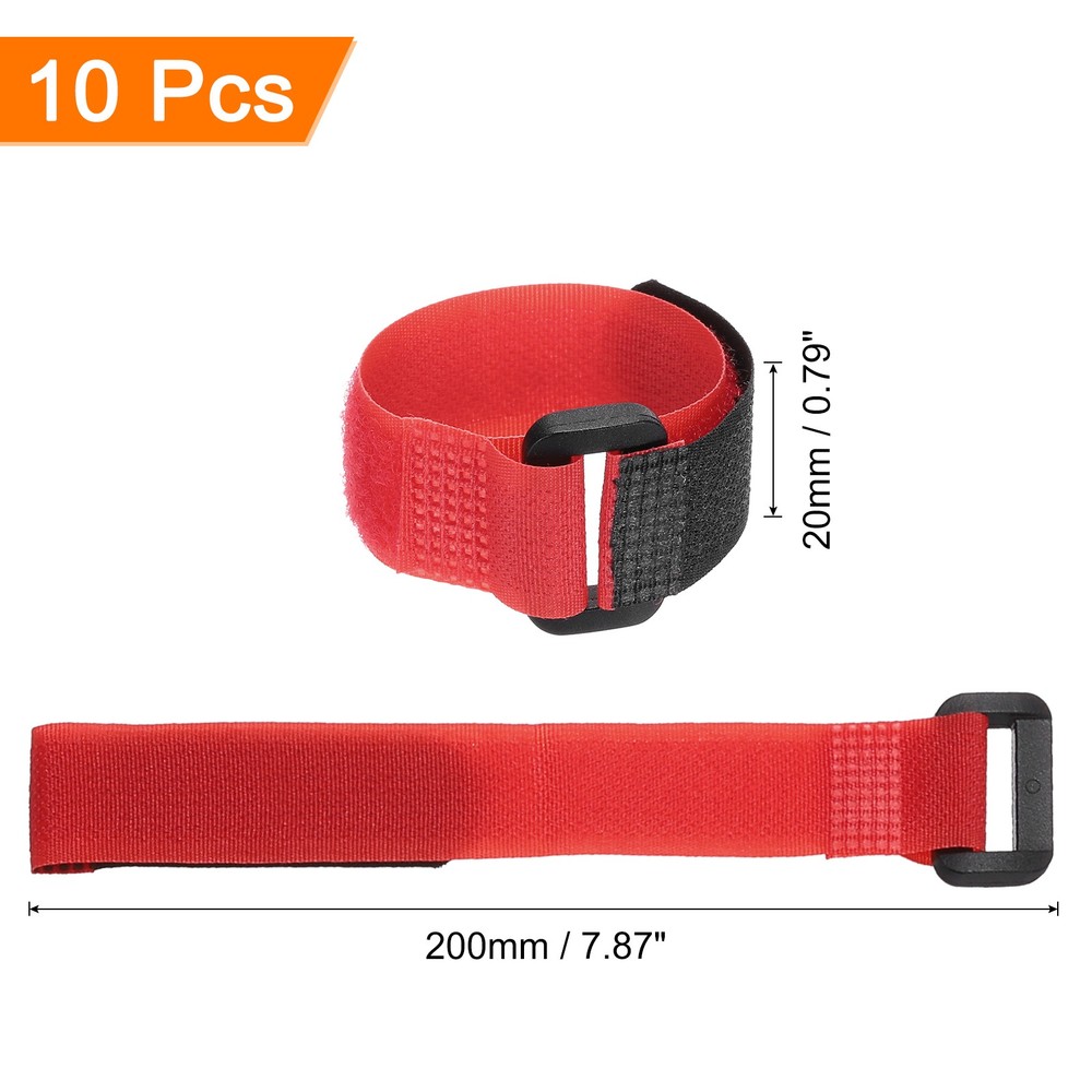 10 Pcs Battery Tie Down Straps, 0.8" x 8" Red Nylon Hold Down Hook Loop Strap