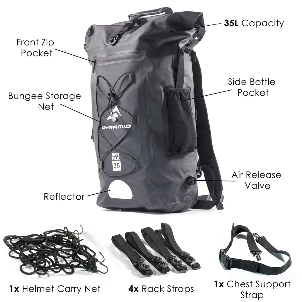 Waterproof 35L Motorcycle Backpack | Black Black LUG003B