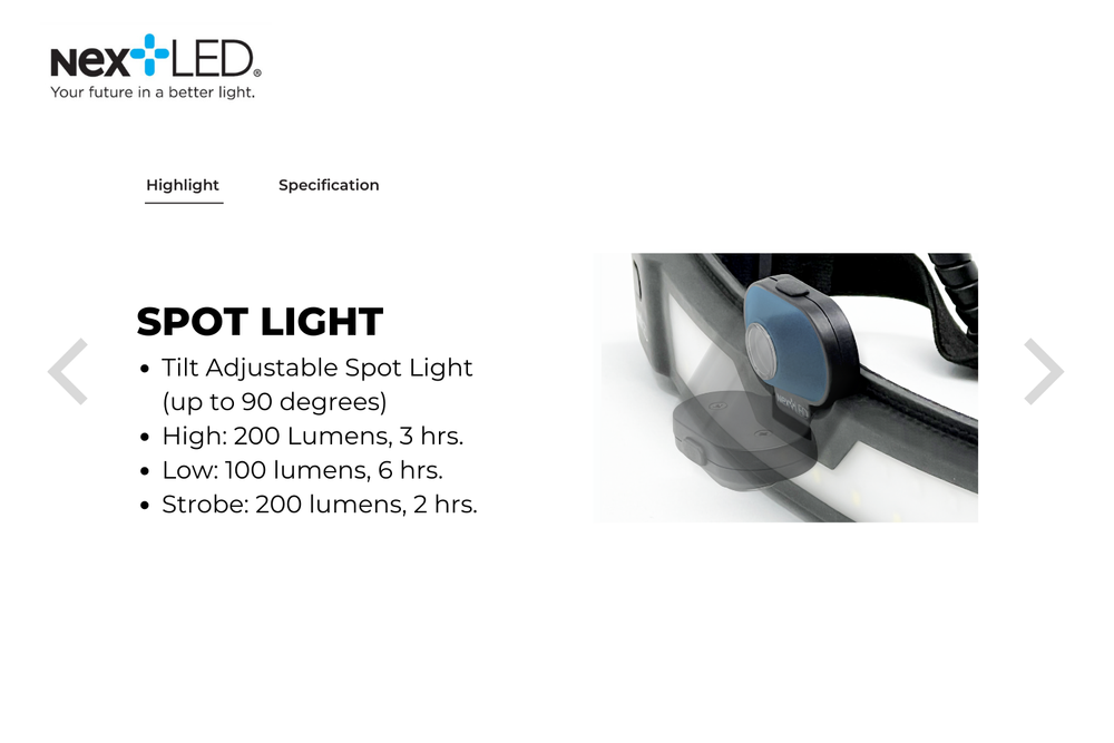 NextLED Multi-Function, Rechargeable Pro LED Headlamp, 3 Lights In 1, IP-54