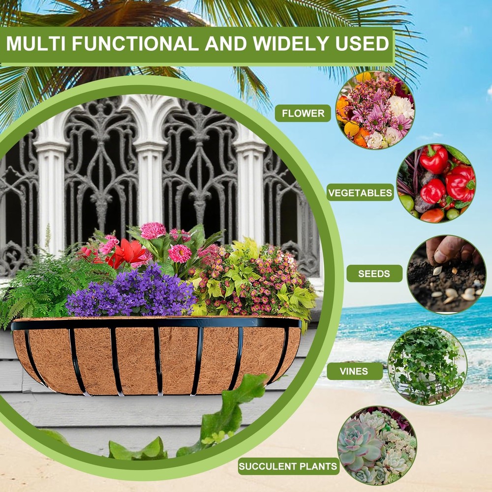 2 Pack 36 Inch Trough Coco Liner for Planters, Pre-Formed Coconut Coir Replac...