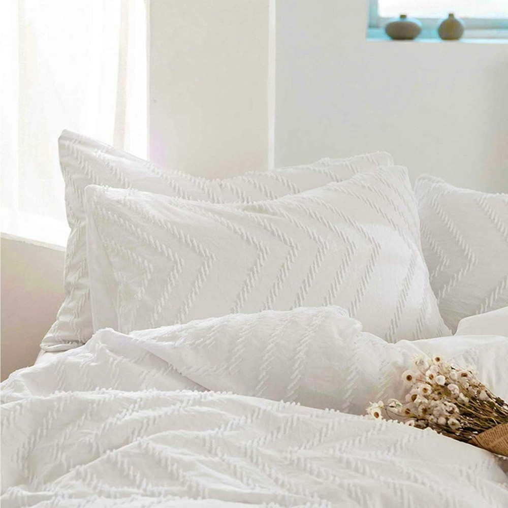 Nanko 2 Pack Standard Size Pillow Shams Set, White Boho Tufted Soft Microfibe...