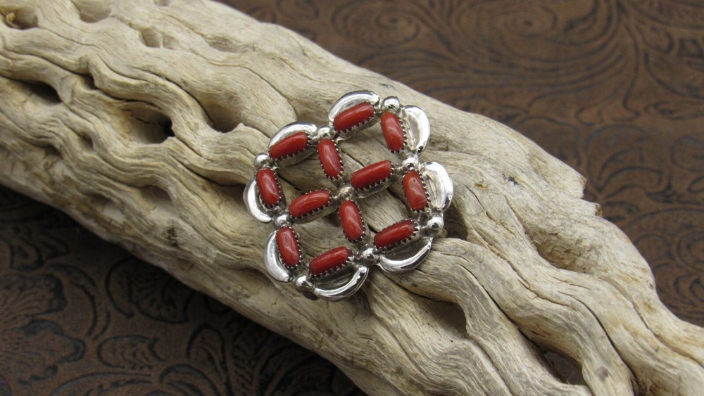 *Coral Sterling Silver Pendant/Pin