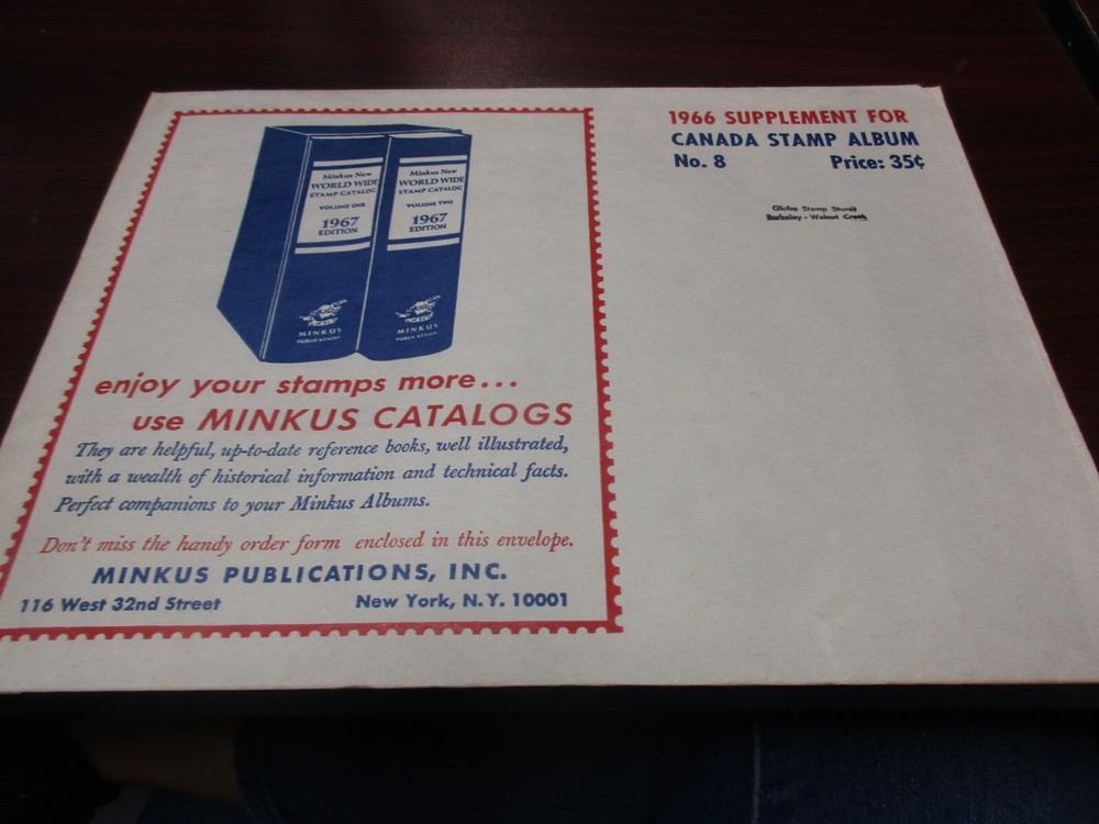 "MINKUS" STAMP ALBUM 1966  SUPPLEMENT   CANADA  W/FREE SHIPPING!!!