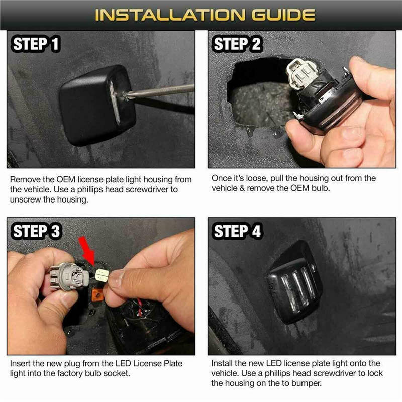 LED Tag License Plate Light Bulbs Assembly Kit White For Toyota Tacoma 2005-2015