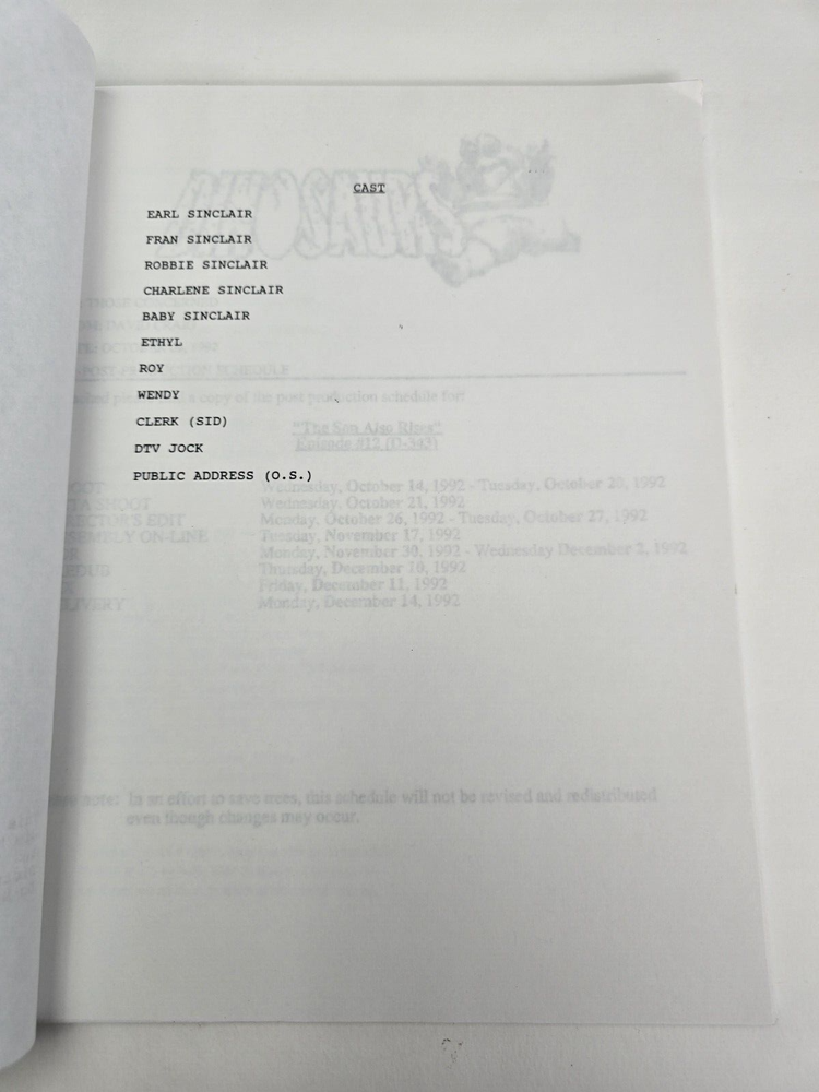DINOSAURS / Dave Caplan 1992 TV Script, Jim Henson "The Son Also Rises"