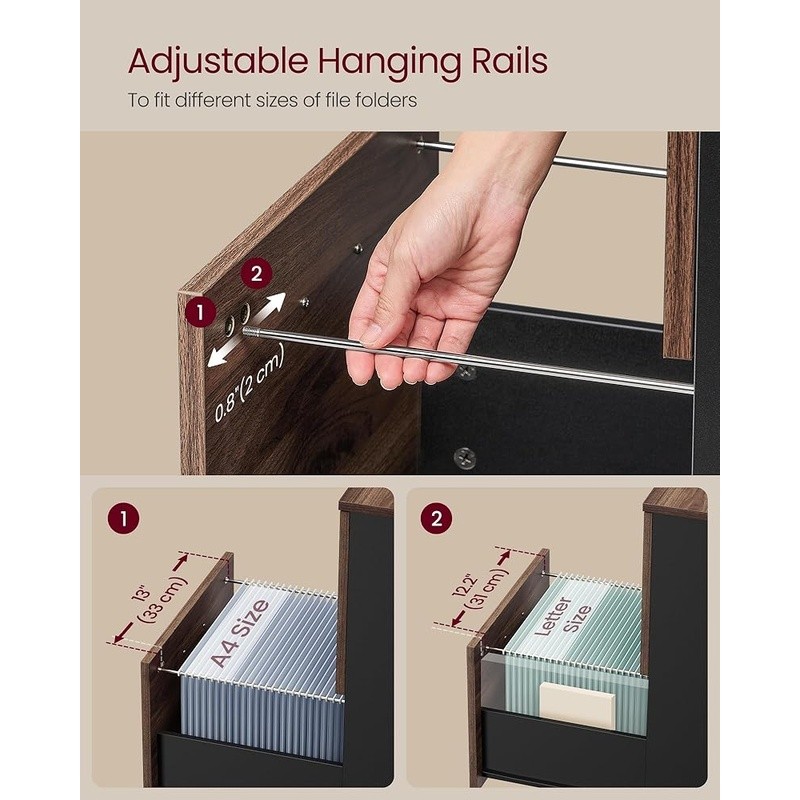 Stylish Rolling File Cabinet W/ 2 Drawers Lockable Casters Space Saving Storage