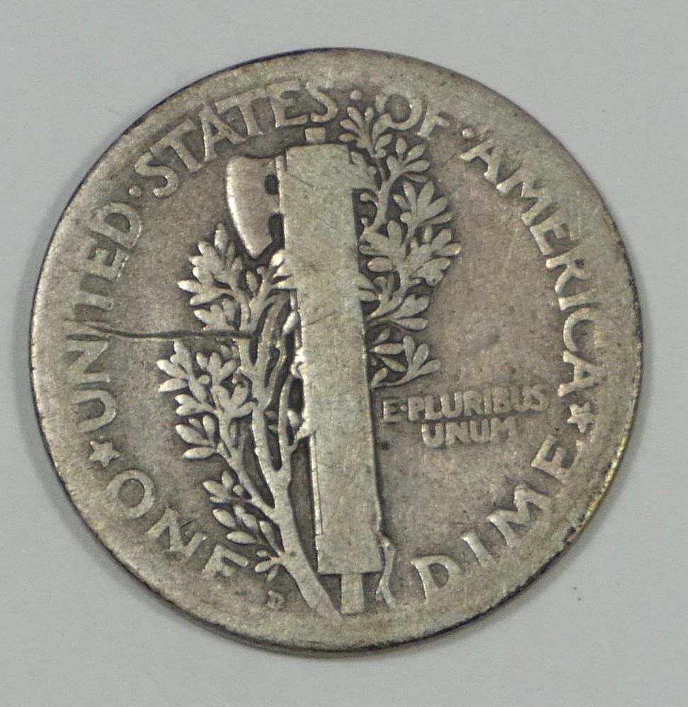 1921-D Mercury Dime FINE Silver 10c ~ reverse scratch