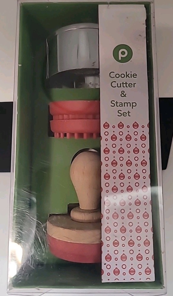 Christmas Cookie Cutter & Stamp Press Decorating Baking Publix 5 pc NOB