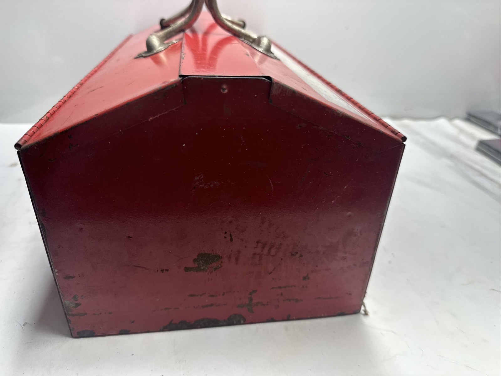 Vintage Metal Tool Box Red with White Road Runner Decal