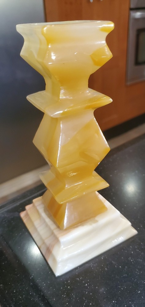 Pair Vintage Marble Stone Candlestick Holders Marble