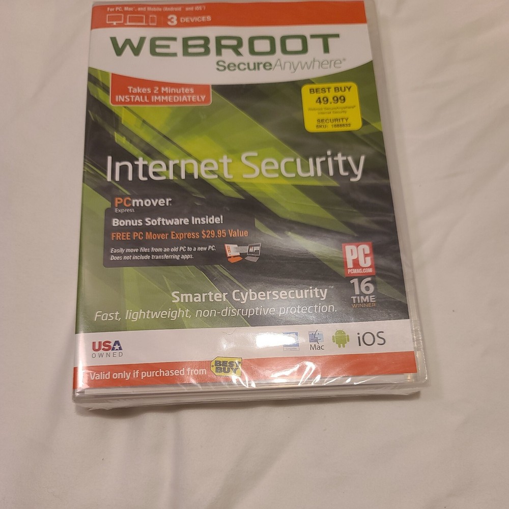 Webroot Secure Anywhere PC/Mac/Mobile Android & iOS-3 Devices Internet Security