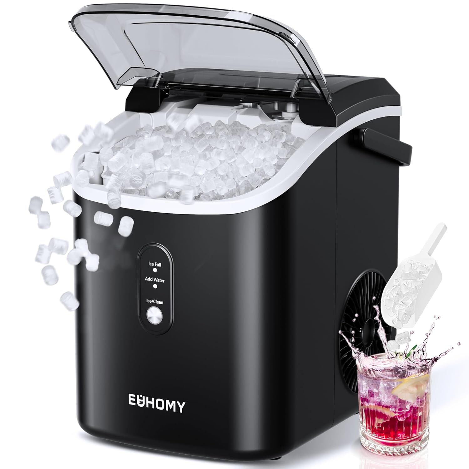 Nugget Ice Maker Countertop with Handle, Ready in 6 Mins, 34lbs/24H