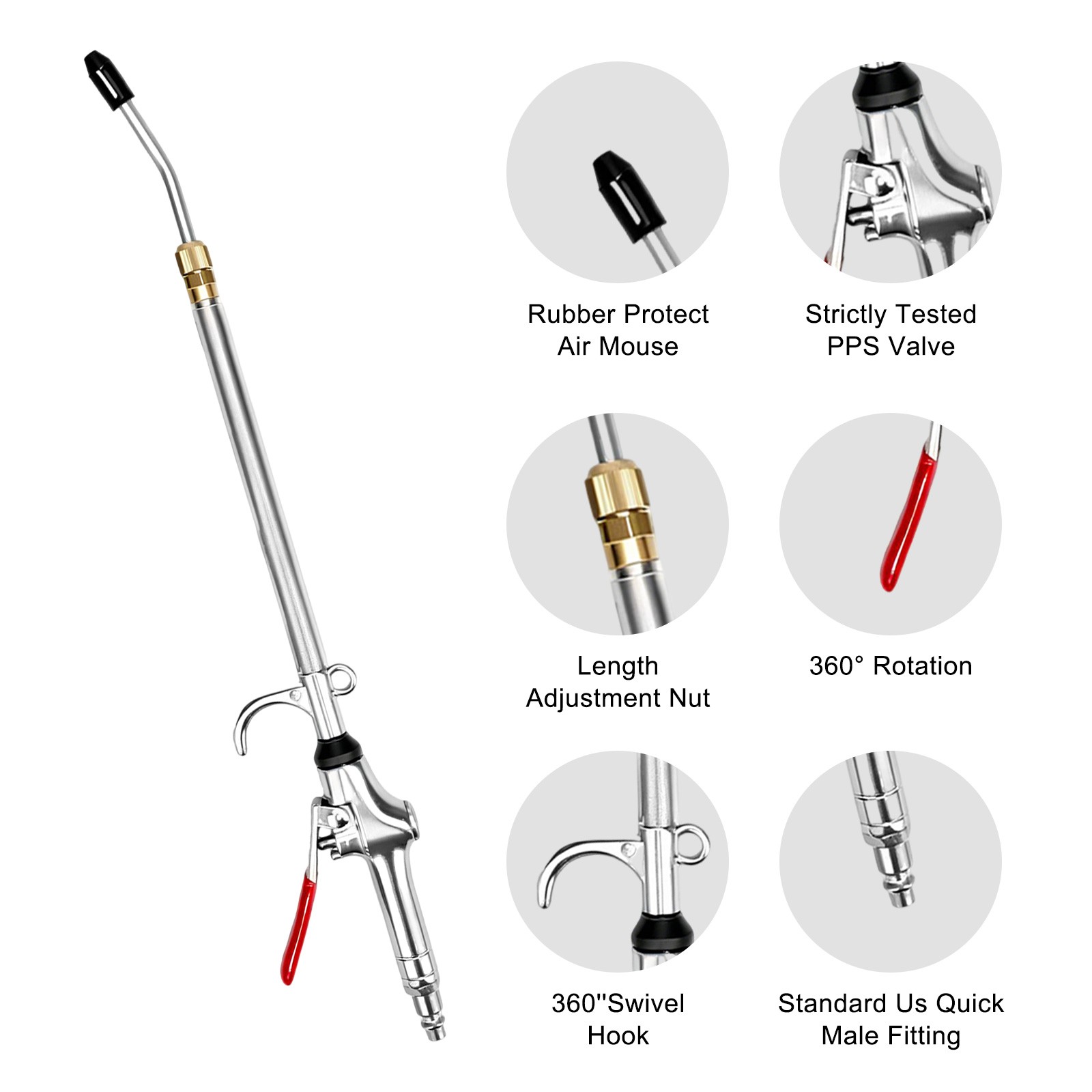 Heavy Duty Air Blow Gun 17–26in Extendable Nozzle High Flow Dust Clean1/4" Plug