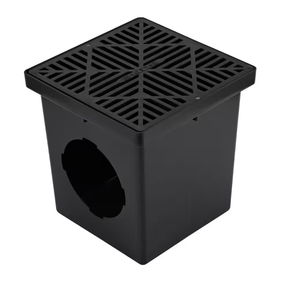 12 In. Square Catch Basin Drain Grate, Black Plastic