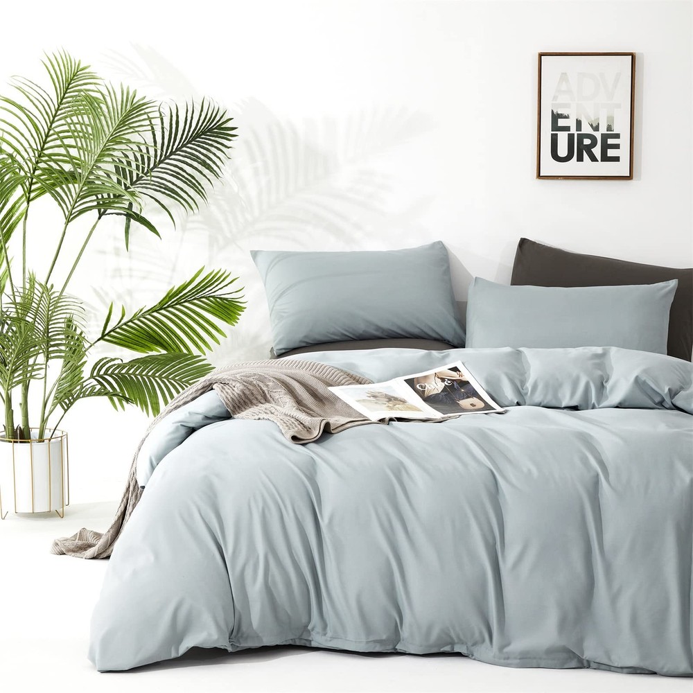 Cottonight Blue Comforter Set King Light Blue Bedding Comforter Set Solid Haz...