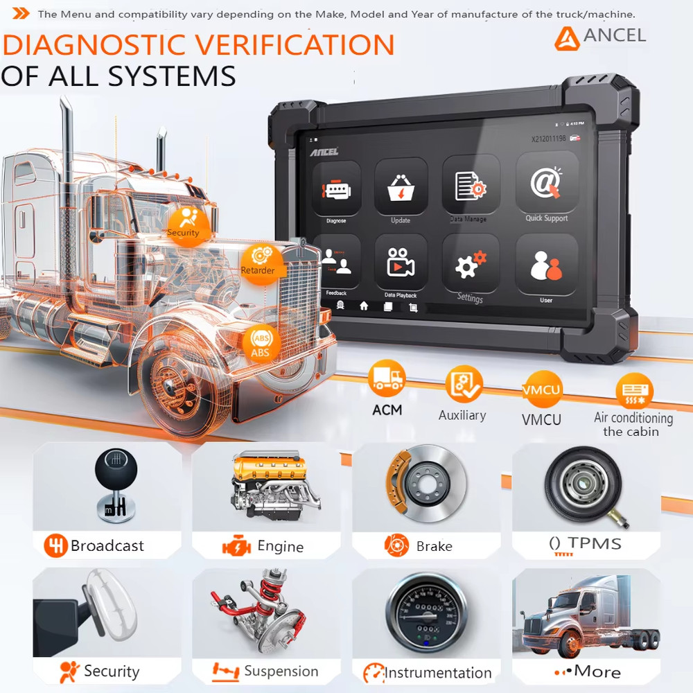 ANCEL X7HD Heavy Duty Truck Diagnostic Scanner DPF Regen Tool OBD2 Code Reader