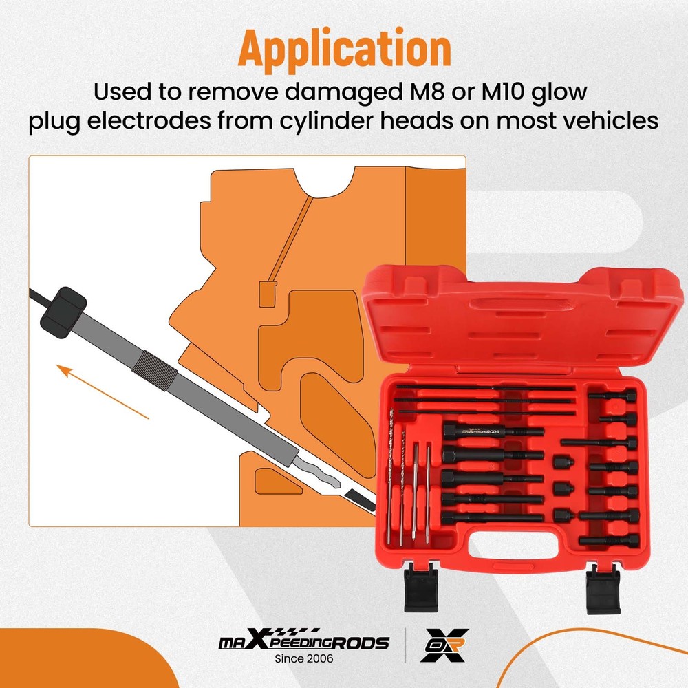 Glow Plug Electrodes Remover Extractor Remover Tapper Tool Kit M8&M10 Threads