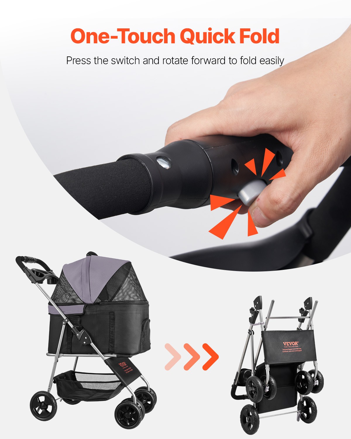 VEVOR Pet Stroller Foldable 4 Wheels Dog Stroller Detachable Carrier up to 35lbs