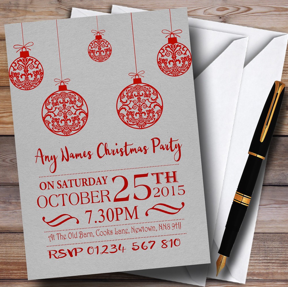 Christmas Rustic Baubles Personalised Christmas Party Invitations