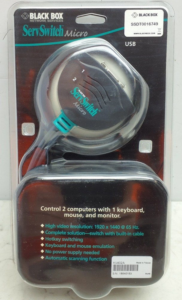 Black Box ServSwitch Micro Control 2 Computers W/ 1 Keyboard KVM Switch KV402A