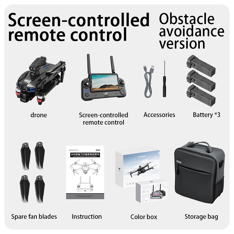 AE60 Screen Control Drone GPS FPV 7KM 3-axis Gimbal 4K Camera Obstacle Avoidance