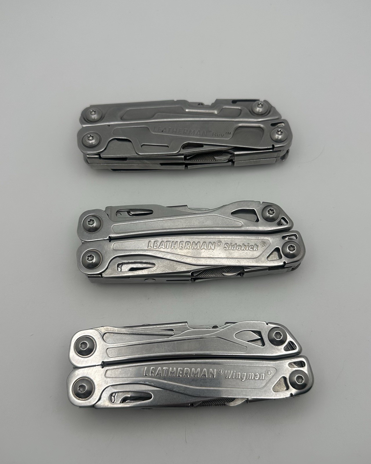 Lot Of 3 Leatherman Stainless Multi Tools Wingman Sidekick And Rev Great Shape