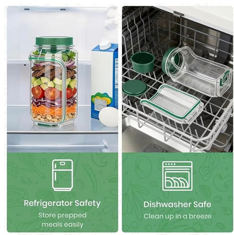 2 Pack Salad Jar Container Side Opening Leakproof Lunch Meal Prep Dressing Cup