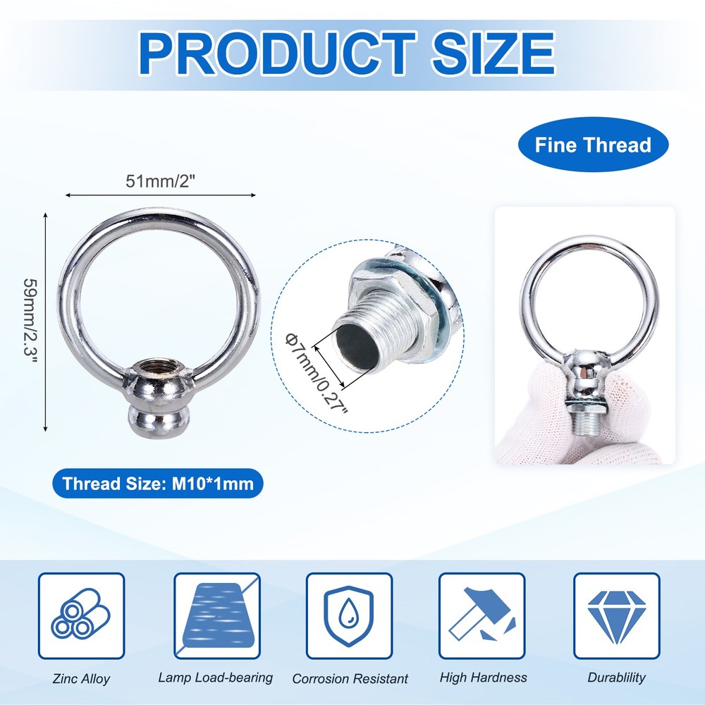 8kg M10 2x2.3" Thread Lifting Eye Nut Holder Hook Ring Silver