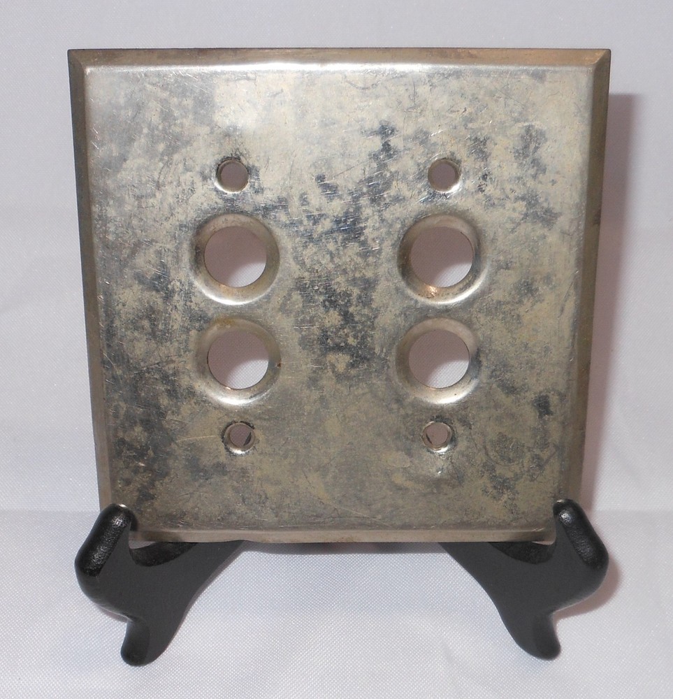 VTG Chrome Plated Double Gang, Push Button, LIGHT SWITCH COVER PLATE Dented