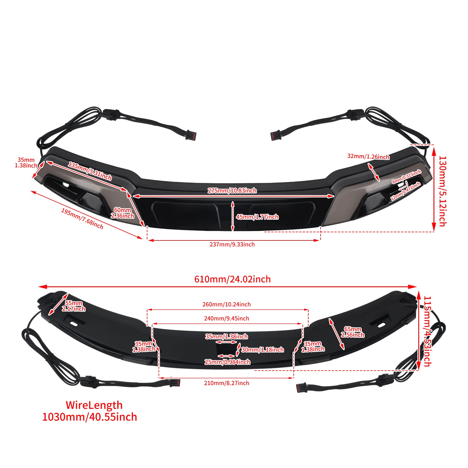 Tracer LED Windshield Trim Light Black For Touring Electra Glide FLHT 2014-2023