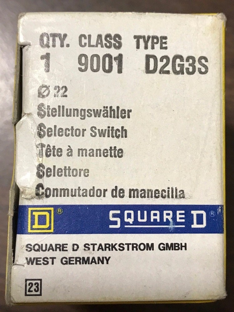 Square D 9001 D2G3S 3 Three Position Selector Switch NEW NOS NIB