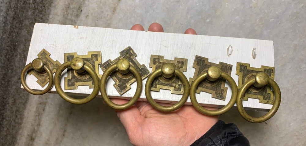 Antique Vintage Solid Brass Draw Handle Handles Pull Pulls Knob Knobs Ring Round