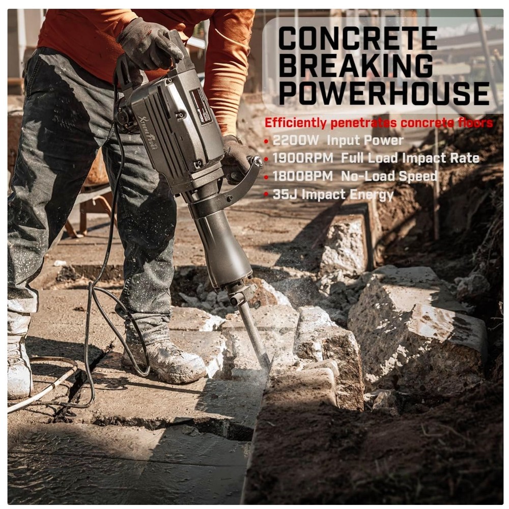 2200W Electric Jack Hammer with 2 Chisel Bits