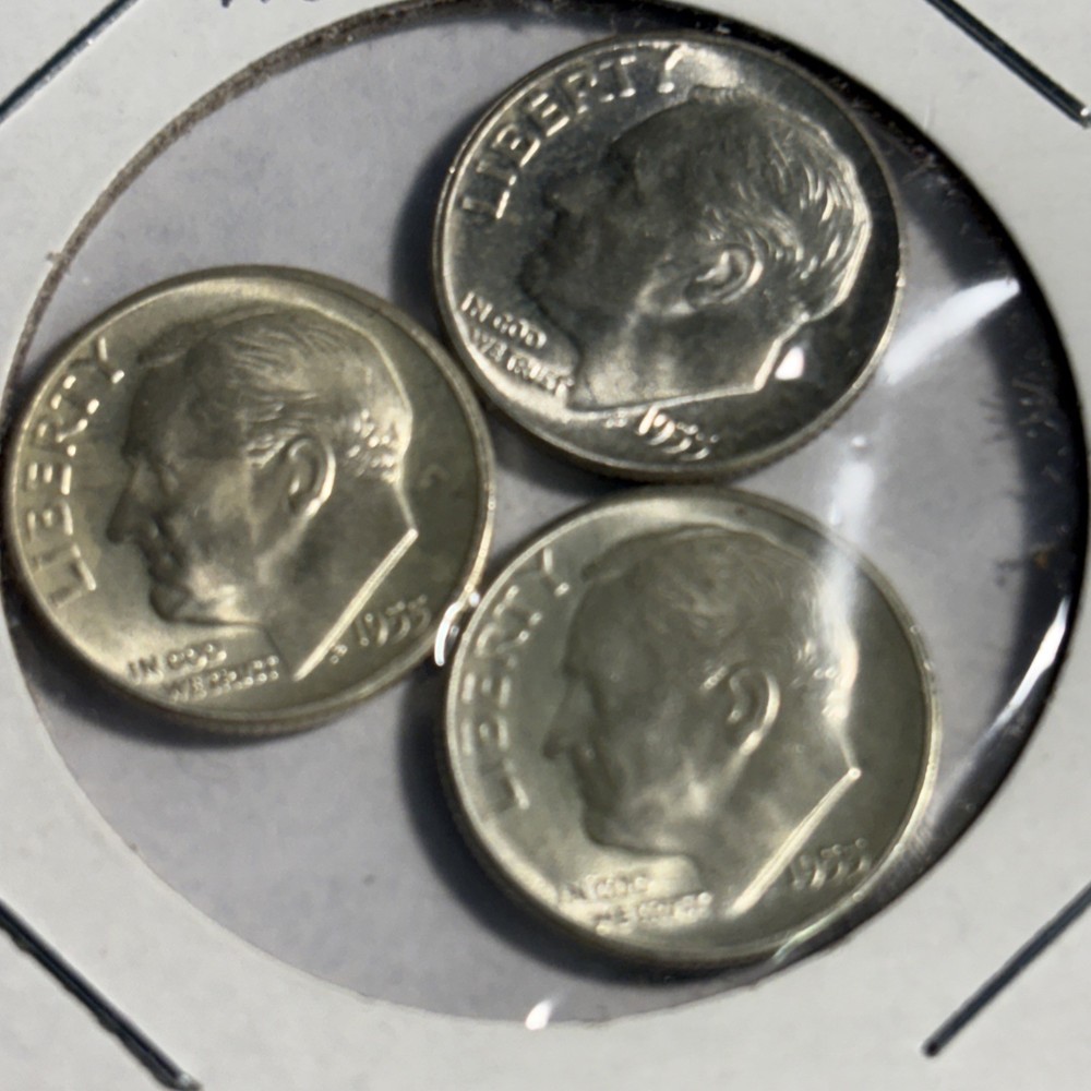 Semi Key Dates 1955 P S D Roosevelt Silver Dime Set BU Uncirculated