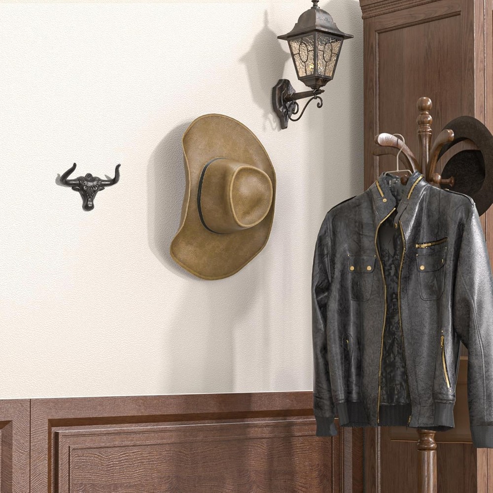 Cowboy Hat Rack for Wall 2 Pack Hook Cast 2 Pack, Antique Rust