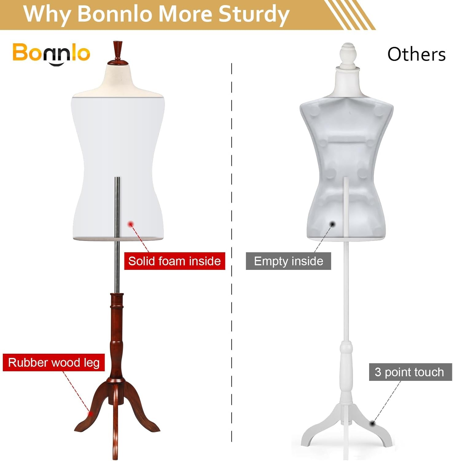 Female Dress Form Adjustable Height Torso Body with Upgraded Tripod Stand