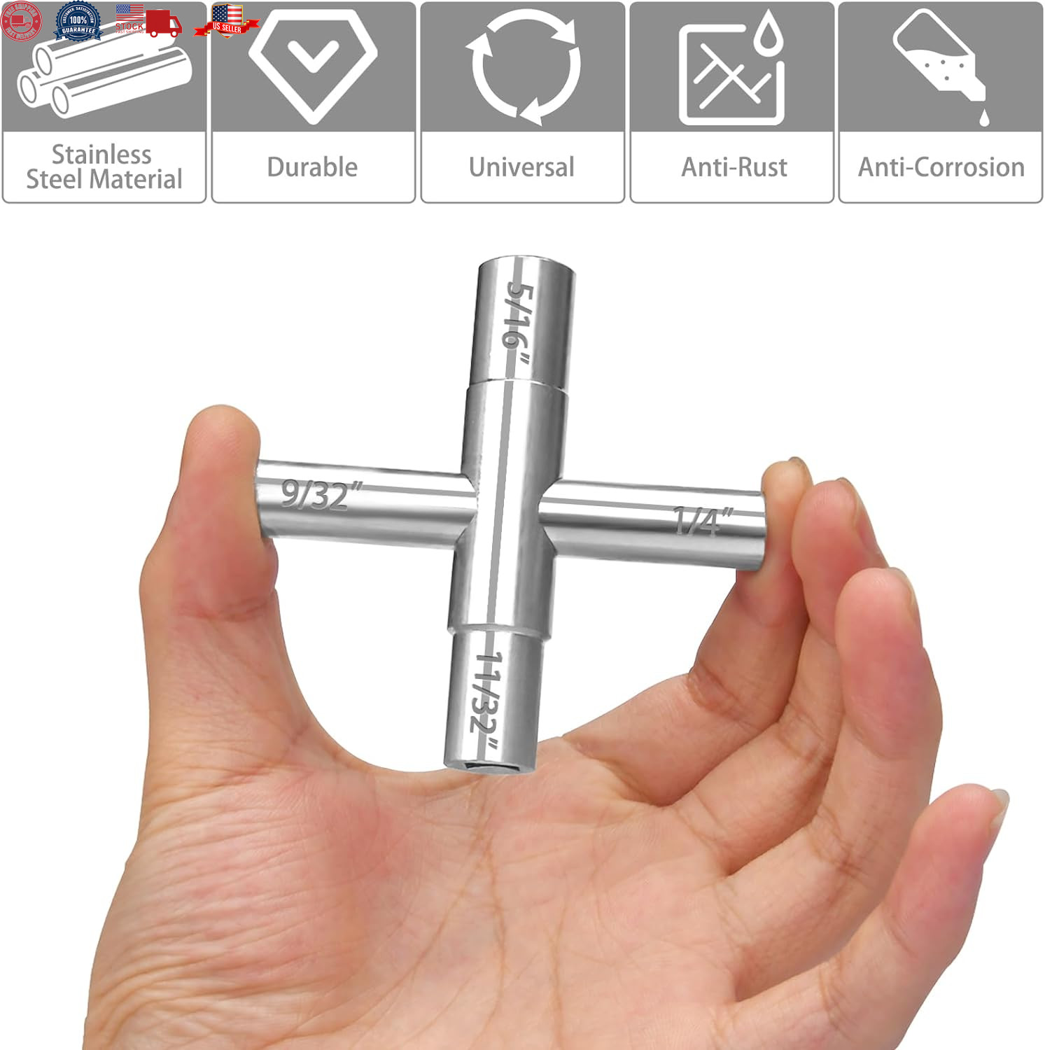 2Pcs 4 Way Sillcock Key Set 1/4", 9/32", 5/16", 11/32 Steel Sillcock Water Hose