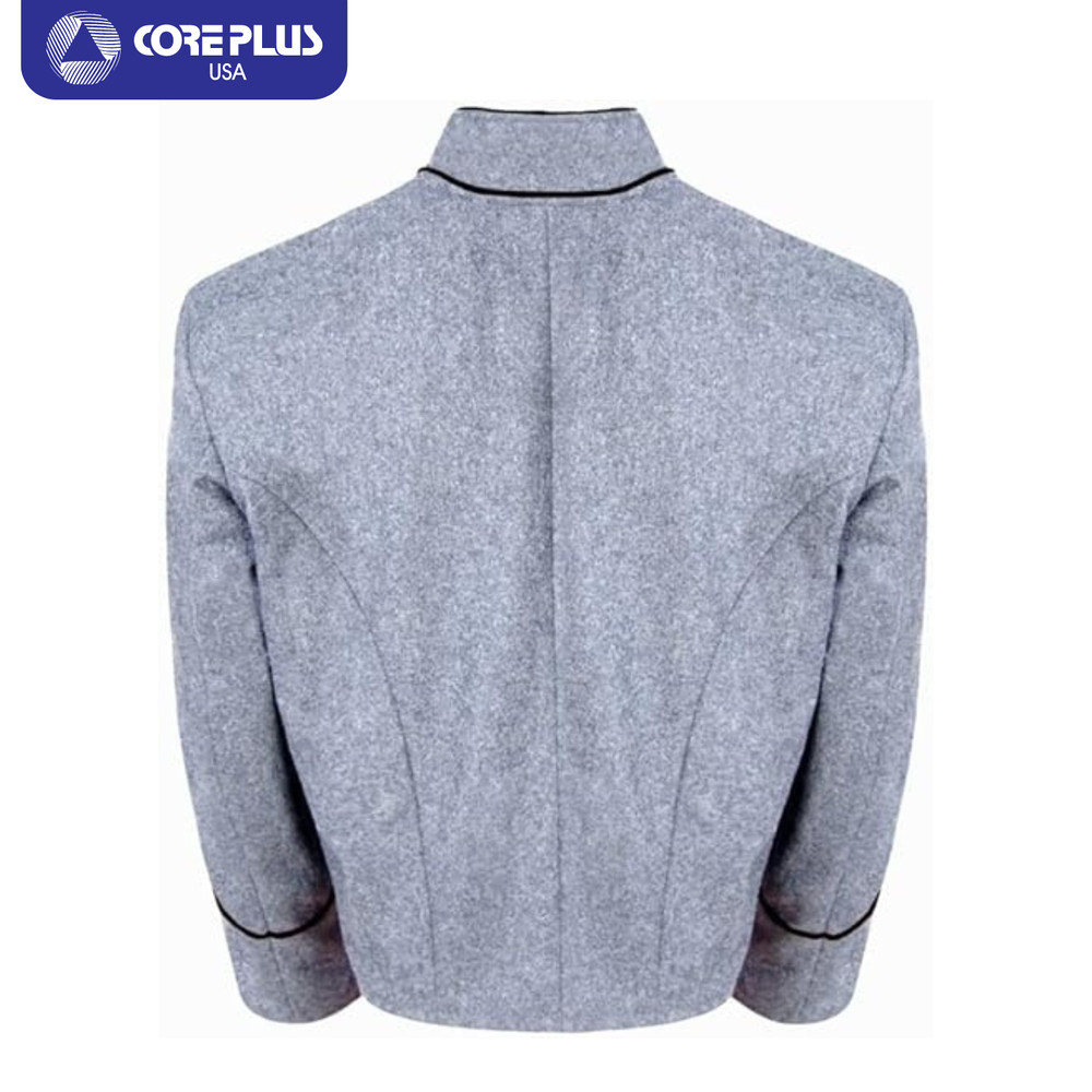 Civil War Grey Shell Jacket with Black Piping Trim - Authentic, Single Breasted