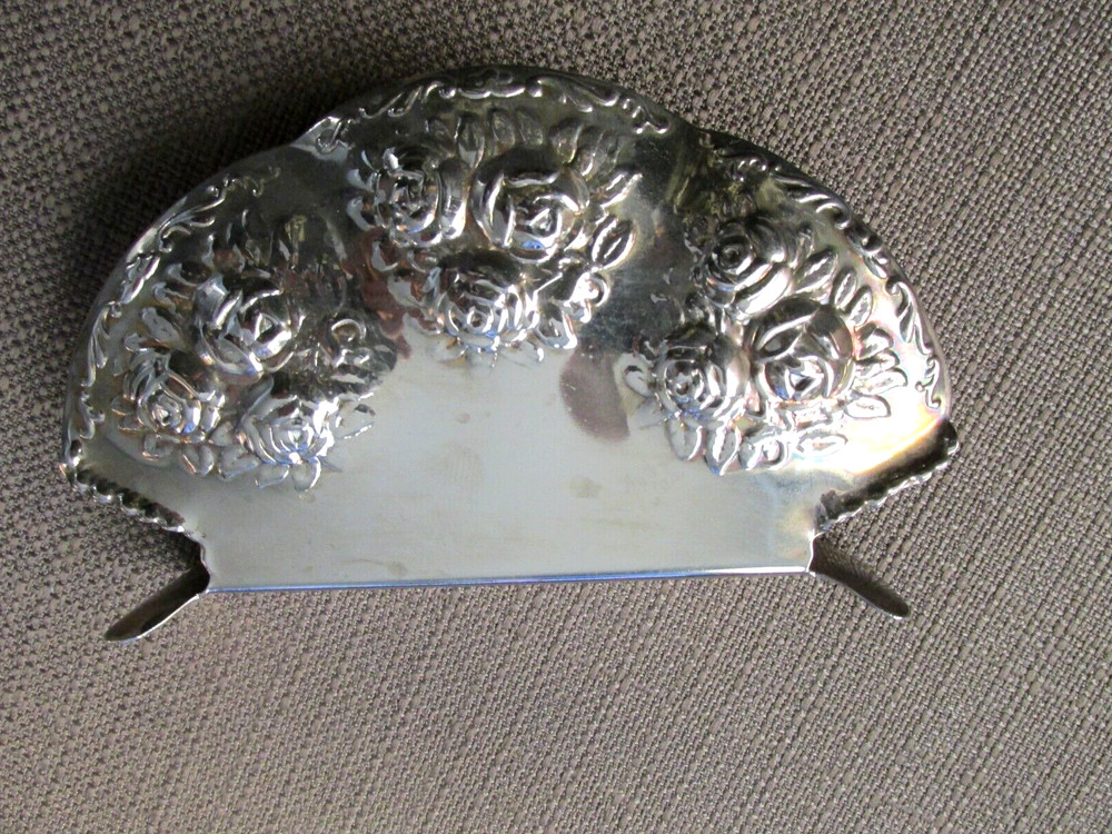 Vintage - Silver Plated Napkin Holder - Shell Shaped w/Floral Design-5" x 2 3/4"