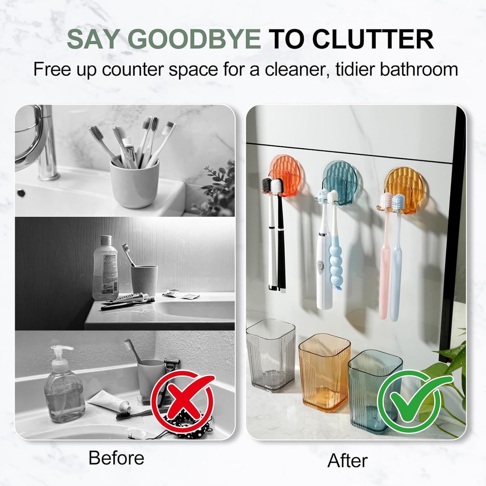 4 PCS Toothbrush Holders Wall Mounted, Elegant Design