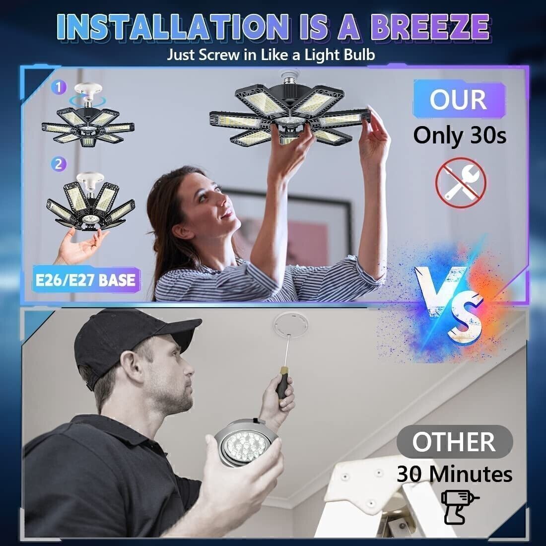 2Pack LED Garage Light 600W 12000000LM Deformable Bright Shop Ceiling Bulb Lamps