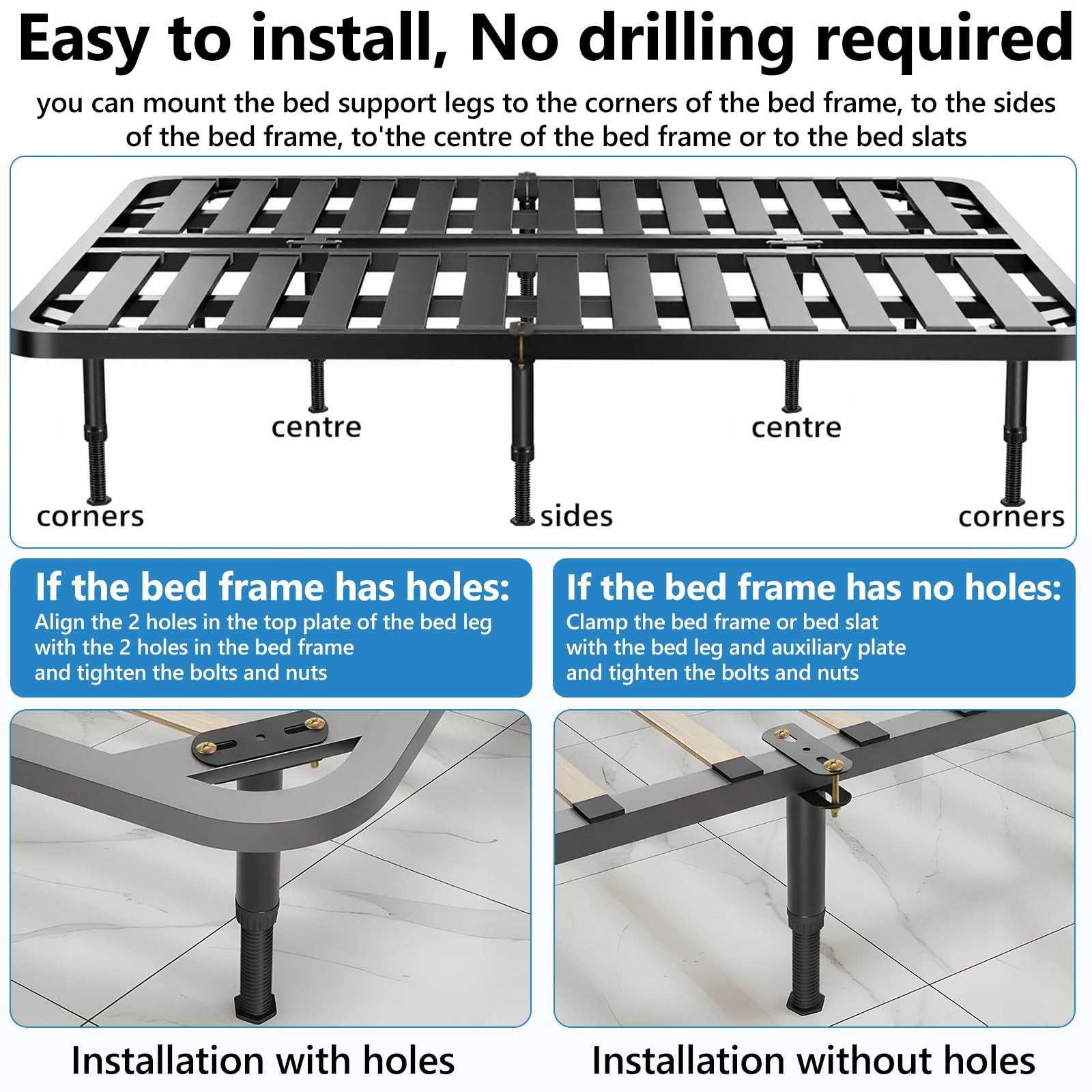 Caeuiciw 4 Pcs Adjustable Height Bed Support Legs 7.08-12.6 inch Black