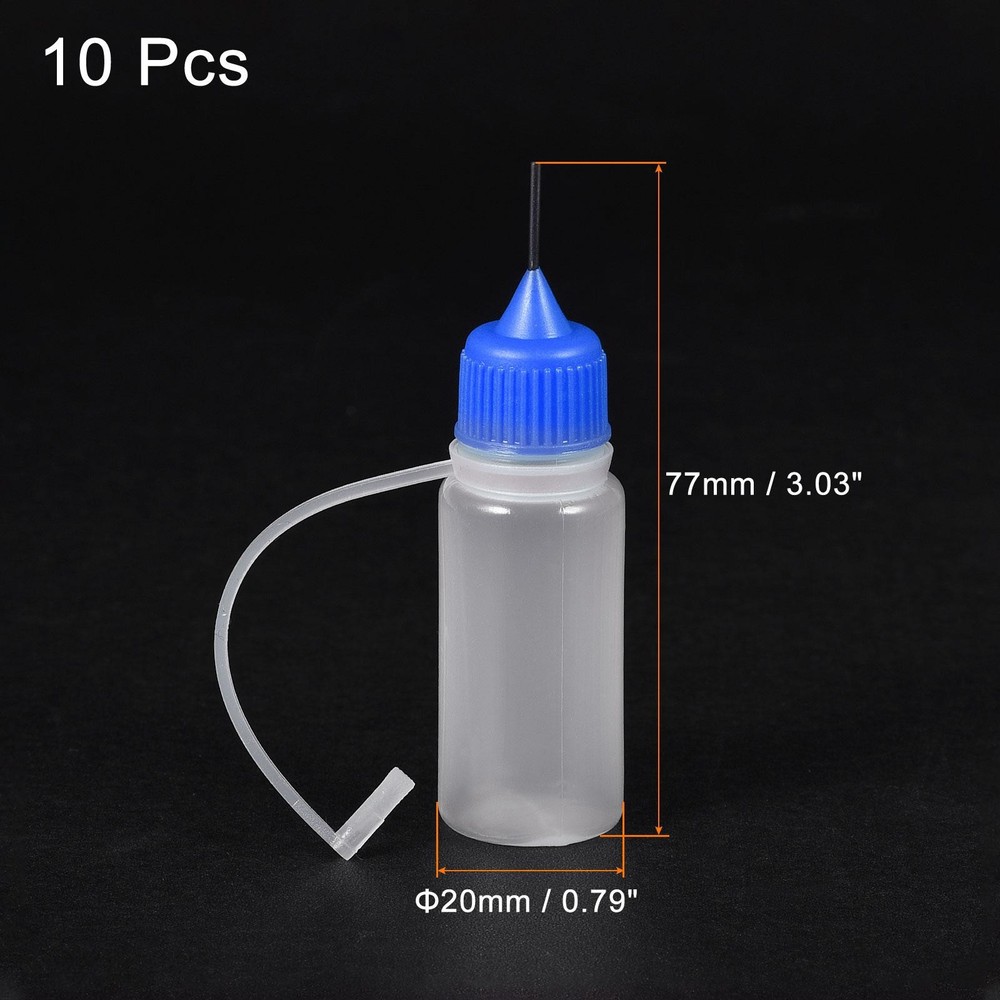 Needle Tip Bottle Precision Plastic Applicator 10ml Blue Hood 10pcs