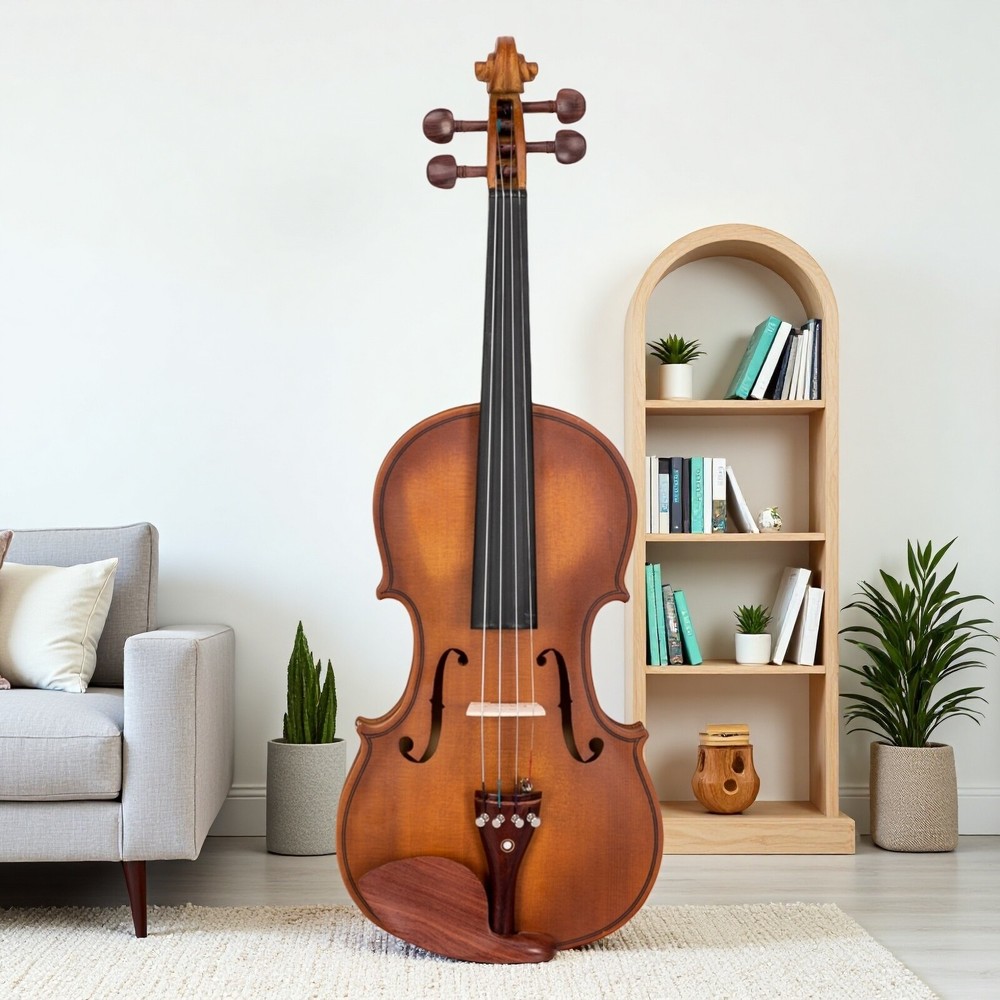 4/4 Solid Spruce Top Acoustic Beginner Violin Set - Shoulder Rest, Tuner, Matte