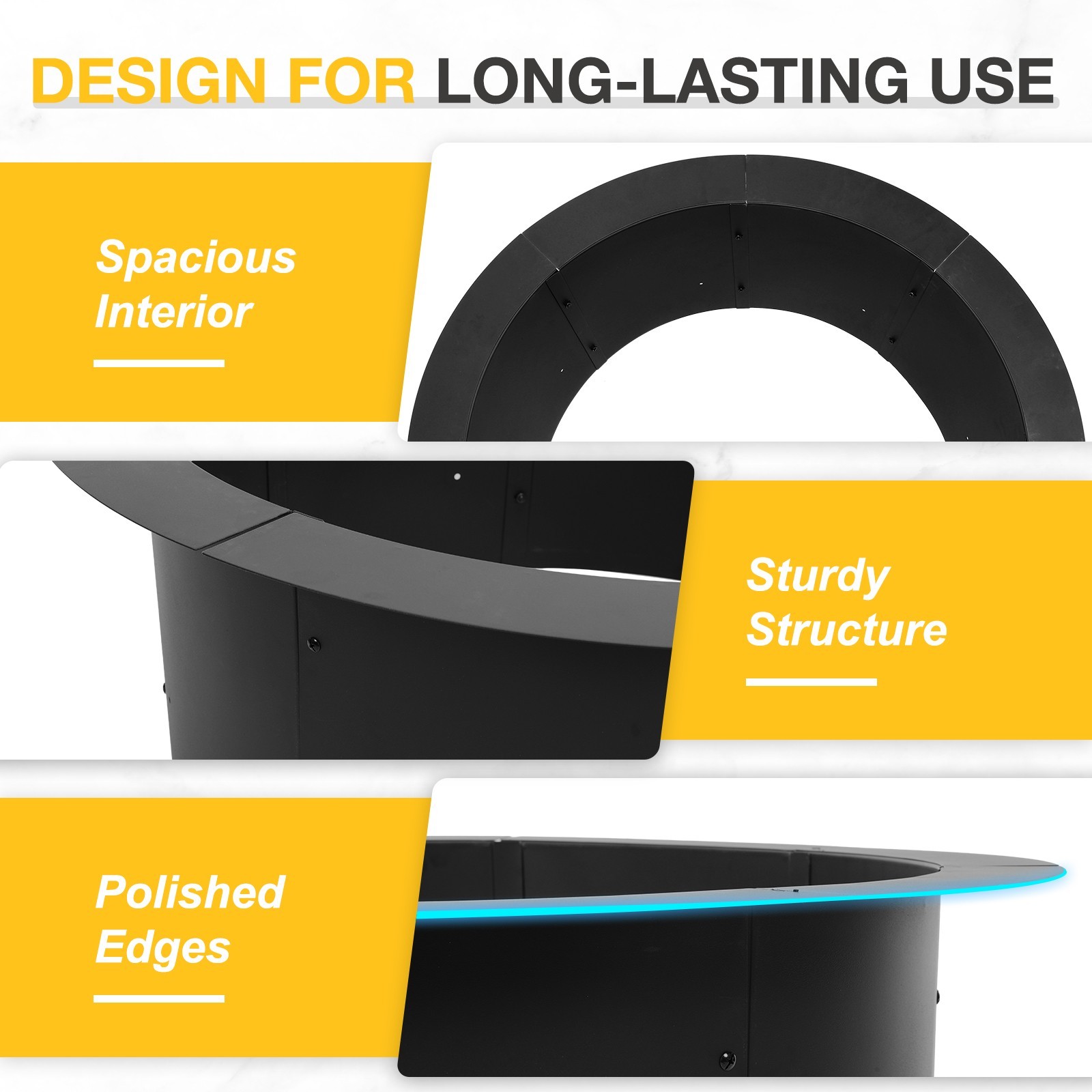 Aoodor 36'' Fire Pit Ring Heavy Duty Metal Round Fire Pit for DIY Wood Burning