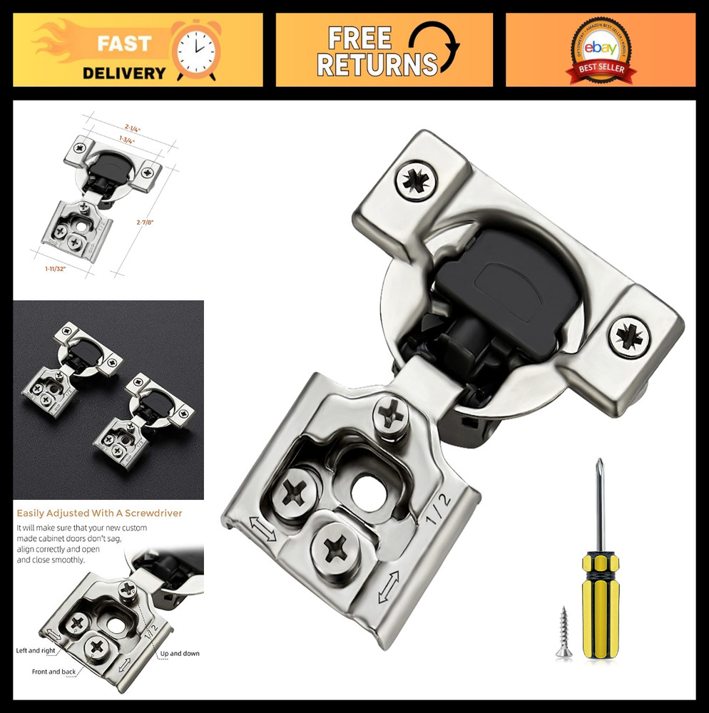 50 Pack Soft Close Hidden Cabinet Hinges - 1/2" Overlay, Adjustable, Stainless S