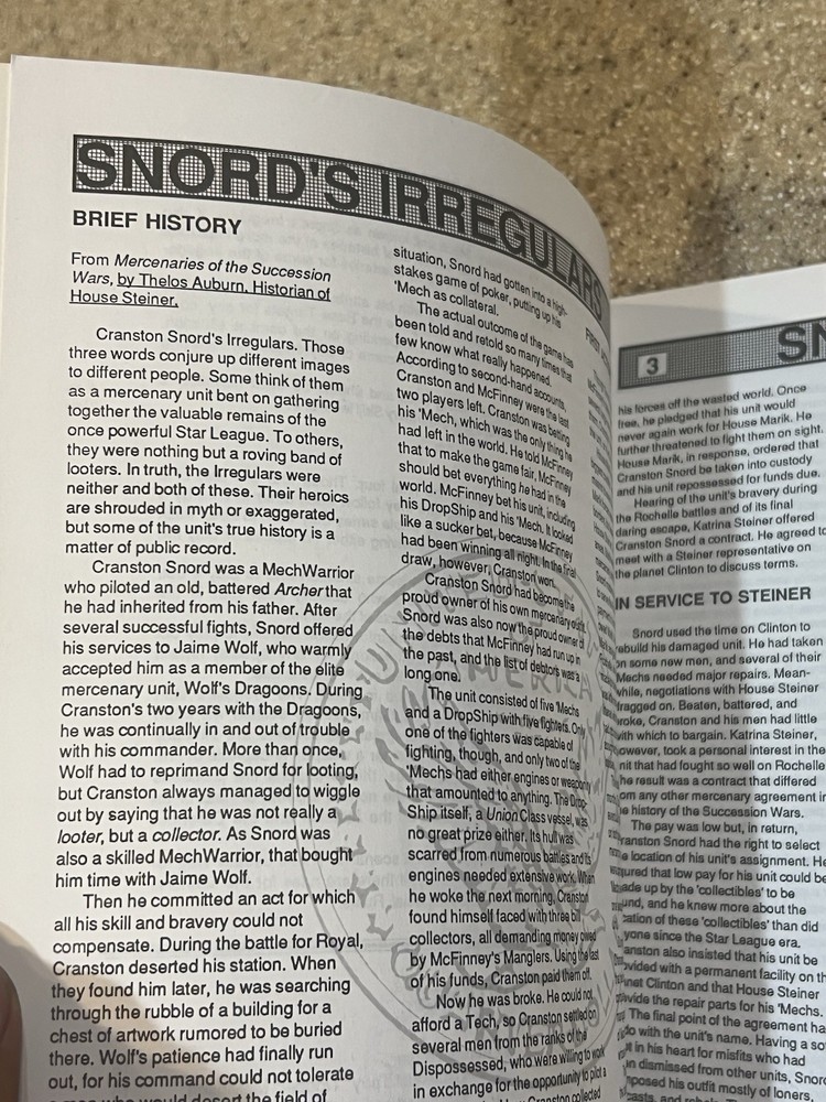 BattleTech 1614: Cranston Snord's Irregulars Module Book