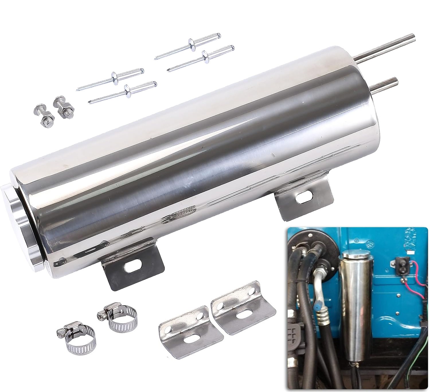 3" X 10" 32OZ Polished Stainless Steel Radiator Coolant Overflow Catch Tank Can