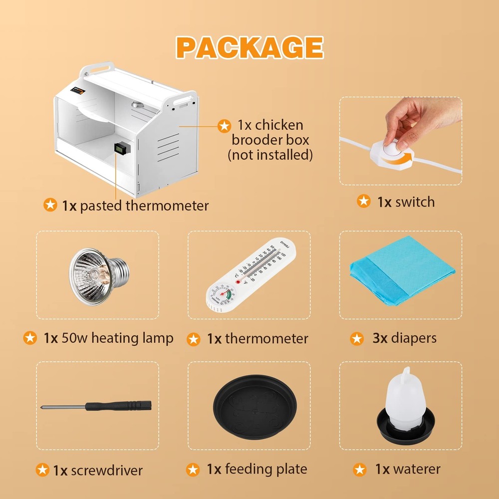 Chicken Brooder Box for Chicks, Quail Brooder with Heating Lamp, 2 Mode Therm...